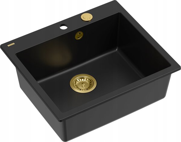 Νεροχύτης GraniteQ MORGAN 110 GraniteQ νεροχύτης καθαρού άνθρακα με σιφόνι Push To Open χρυσό 1-θάλαμος χωρίς οπές + 4 στηρίγματα