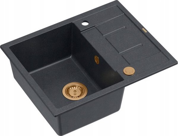 Νεροχύτης GraniteQ MORGAN 116 GraniteQ νεροχύτης black diamond με σιφόνι Push To Open χρώμα χαλκού 1-θέσιος χωρίς οπή + στηρίγματα 4 τεμ