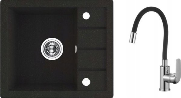 Νεροχύτης Laveo SBPE713Y ZLEW TRZYNASTKA GRANIT 1KOM+KR.OCIEK. 57X49,5 ΜΑΥΡΟ ΜΕ ΣΥΦ. ΚΑΙ ΜΠΑΤ.ELZA // ZL.LA.TRZYNAST-SBPE713Y