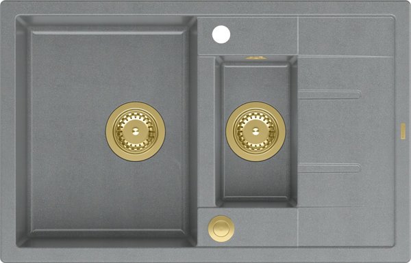 Νεροχύτης GraniteQ MORGAN 156 GraniteQ νεροχύτης silver stone με σιφόνι Push To Open στρογγυλός 1,5-θαλάμων με/χωρίς / χρυσά στοιχεία