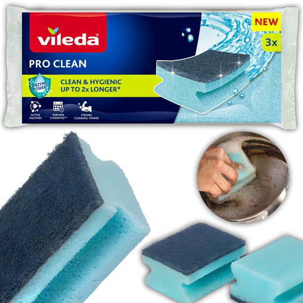 Zmywak profilowany z enzymami Vileda Pro Clean 3 szt.