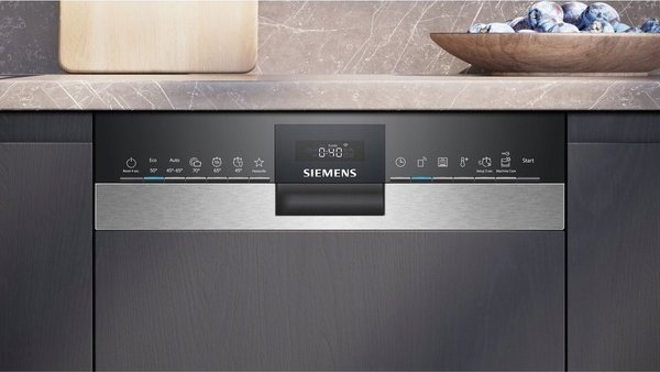 Zmywarka Siemens Siemens iQ300 SR53ES24KE, Semi built-in, Slimline (45 cm), Black, Stainless steel, Touch, 1.75 m, 1.65 m