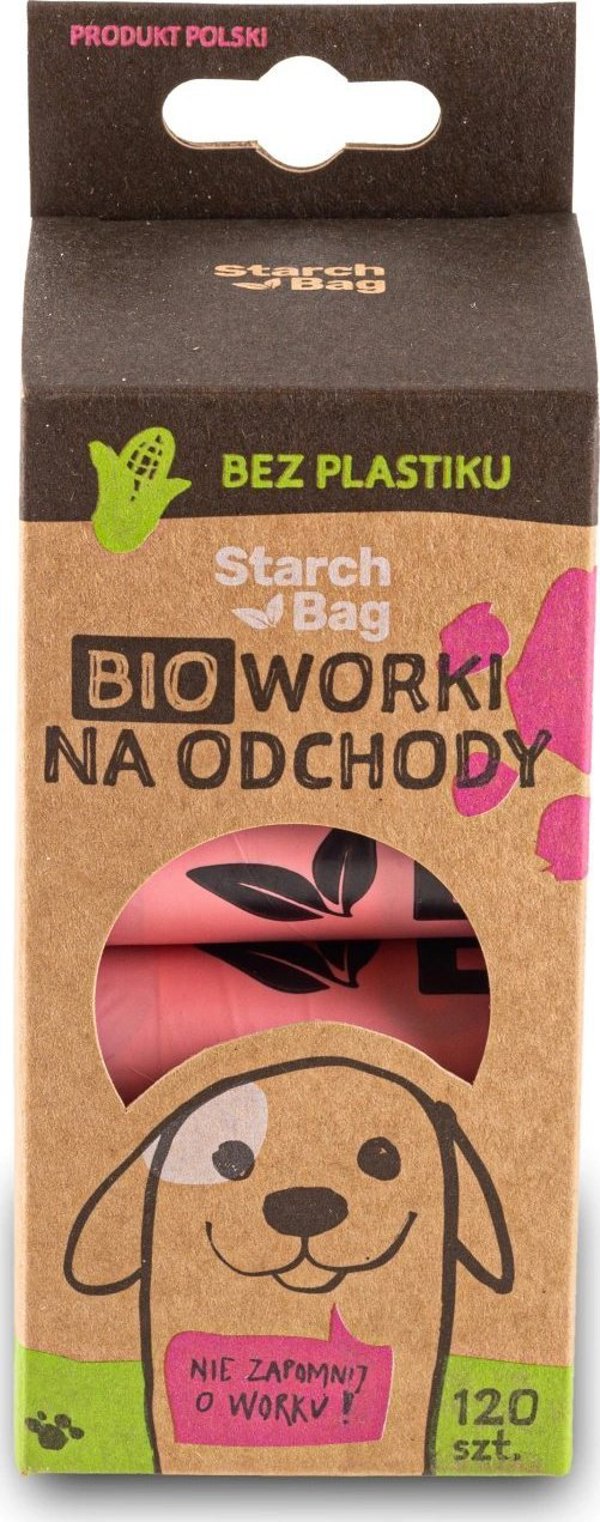 Zolux StarchBag Κομποστοποιήσιμες Σακούλες για Περιττώματα Σκύλου, 8 Ρολά x 15 Τεμάχια, Ροζ