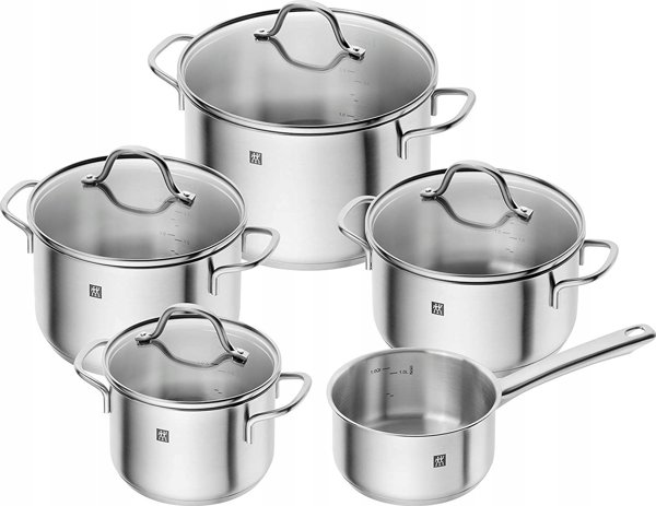 Zwilling ZWILLING Flow σετ 5 μαγειρικά σκεύη με 4 καπάκια, ανοξείδωτο ατσάλι, για επαγωγική εστία