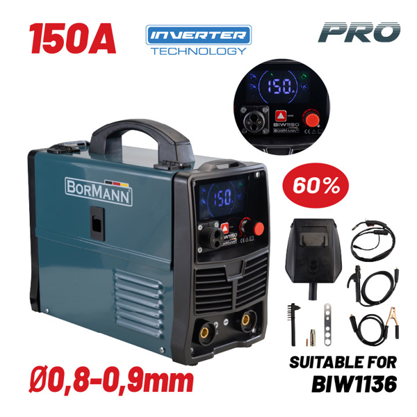 Bormann pro Biw1150 Bormann pro Biw1150 Ηλεκτροκόλληση Mig/mag/tig/mma 150a,60%,no Gas,450gr/1000gr Κουλούρα (0,8-1,0mm) 071648