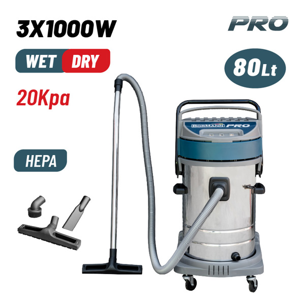Bormann pro Bvc7510 Bormann pro Bvc7510 Σκούπα Υγρών-Στερεών 3x1000w με Ανοξείδωτο Κάδο 80lt 049821