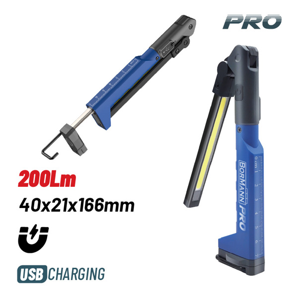 Bormann pro Bpr6024 Bormann pro Bpr6024 Φακός Εργασίας Επαναφορτιζόμενος 200lm, 2 Λειτουργιών, με Γάντζο και Μαγνήτη,270 063391