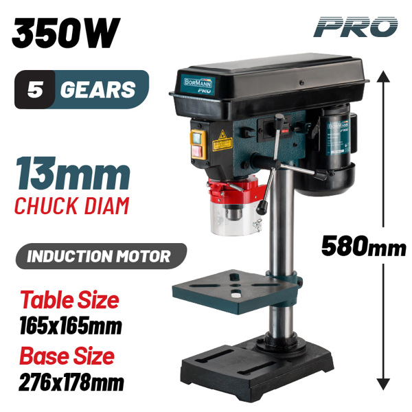 Bormann pro Bkd1355 Bormann pro Bkd1355 Κολωνάτο Δράπανο 13mm 350w Πάγκου με Λέιζερ, H580mm 059363