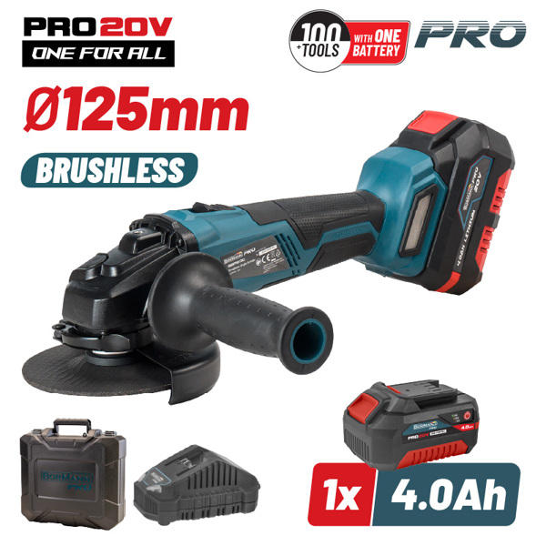 Bormann pro Bbp5130 Bormann pro Bbp5130 Γωνιακός Τροχός Brushless 20v 125mm & Μπαταρία 4ah 035138