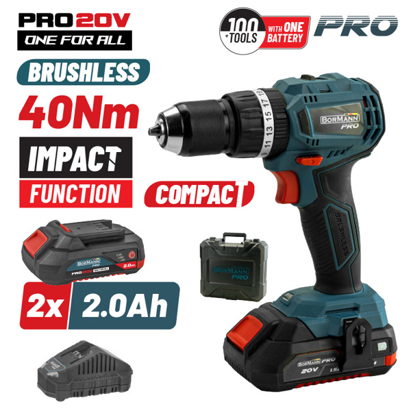 Bormann pro Bbp5144 Bormann pro Bbp5144 σετ Δραπανοκατσάβιδο Compact,brushless Μπαταρίας 20v,li-ion με 2 Ταχύτητες 078968