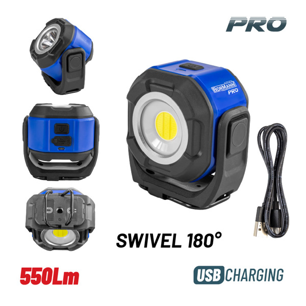 Bormann pro Bpr6016 Bormann pro Bpr6016 Προβολέας Εργασίας led Επαναφορτιζόμενος,550lm,διπλής Όψης,αδιάβροχος 072355