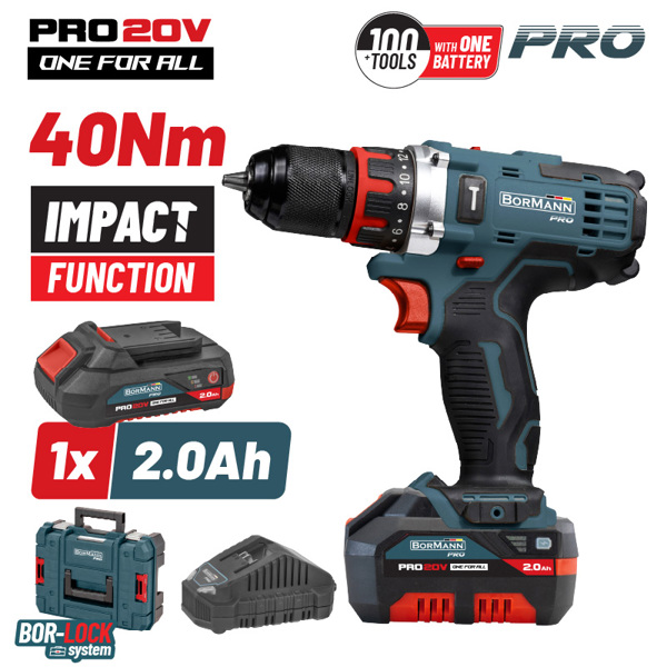 BORMANN Pro BBP5446X2 Δραπαν/βιδο Κρουστικό 20V,1x2Ah,Li-Ion,40Nm,2 Ταχύτητες & Βαλίτσα 083597
