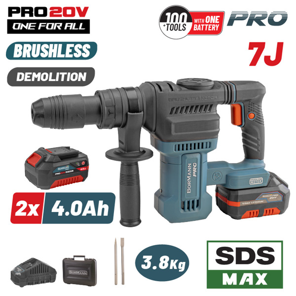BORMANN Pro BBP5311X44CA Κατεδαφιστικό Πιστολέτο Μπαταρίας 20V,Brushless,2x4Ah,7J,SDS-Max & Βαλίτσα 084914
