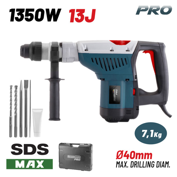 Bormann pro Bph7610 Bormann pro Bph7610 Σκαπτικό Περιστροφικό Πιστολέτο sds max 1350w, 13joule, 40mm, 7.1kg 063469