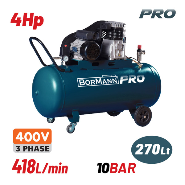Bormann pro Bat5300 Bormann pro Bat5300 Αεροσυμπιεστής Ιμάντα, Τριφασικός, 4hp/270l 481l/min 045786