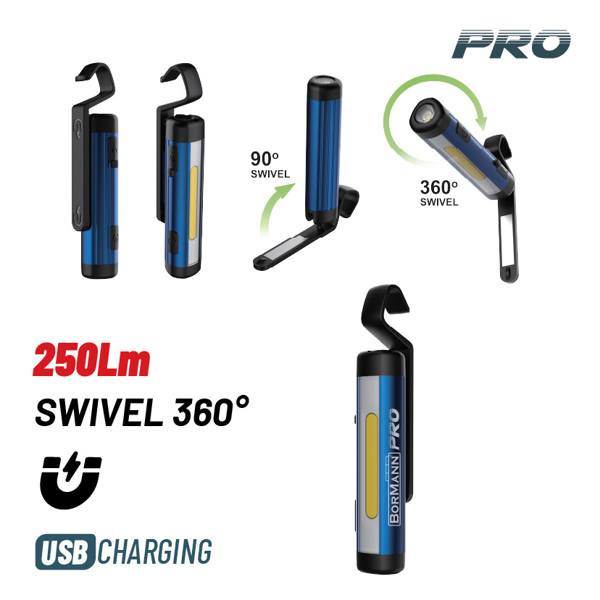 Bormann pro Bpr6023 Bormann pro Bpr6023 Φακός/λάμπα Εργασίας Επαναφορτιζόμενος led 250lm, 360° Περιστροφή Κεφάλης 063384