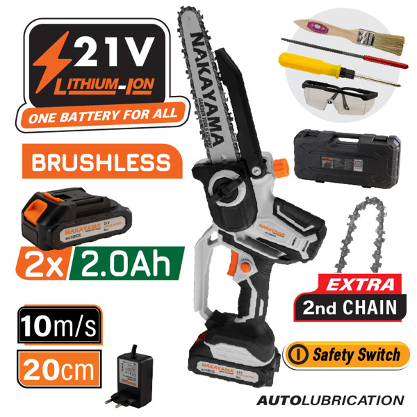 Nakayama Ec1200 Nakayama Ec1200 Κλαδευτικό Αλυσοπρίονο Μπαταρίας 21v,brushless,li-Ion,λάμα 20cm,1.3kg 075004