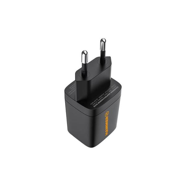 Φορτιστής Ταξιδίου Ταχείας Φόρτισης Hammer RapidCharge Duo με Διπλή Έξοδο USB A & USB C PD 20W Μαύρο