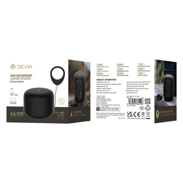 Φορητό Ηχείο Bluetooth Mini Αδιάβροχο Devia EM054 5W Kintone Μαύρο