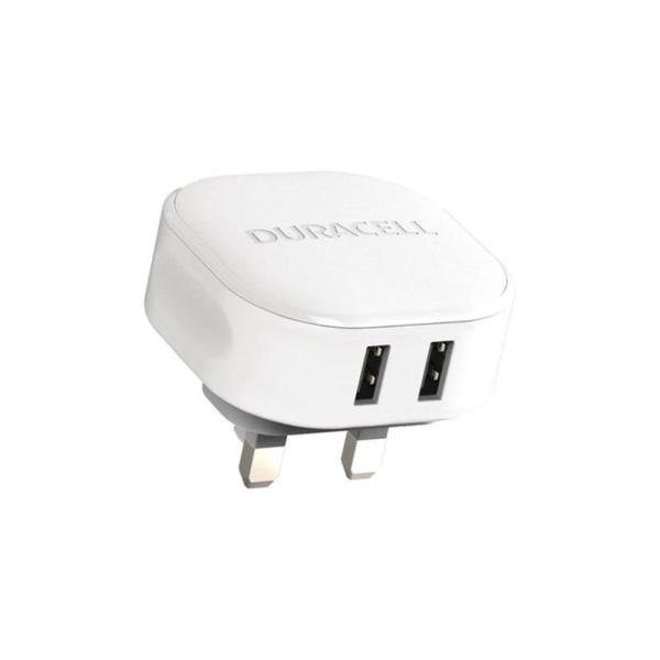 Φορτιστής Ταξιδίου Duracell 24W με Διπλή Έξοδο USB A 4.8A Λευκό