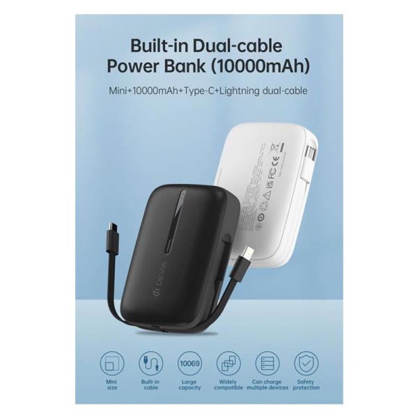 Φορτιστής Ανάγκης Devia EP158 10W 10000mAh με 2 Ενσωματωμένα Καλώδια Kintone Λευκό