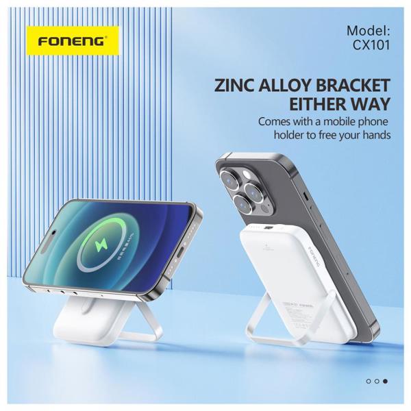 Φορτιστής Ανάγκης Foneng CX101 Magnetic Wireless 20W 10000mAh με Βραχίονα Στήριξης Λευκό