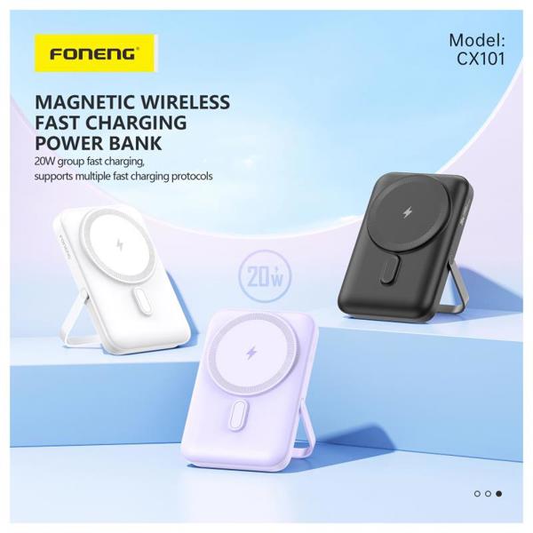 Φορτιστής Ανάγκης Foneng CX101 Magnetic Wireless 20W 10000mAh με Βραχίονα Στήριξης Λευκό