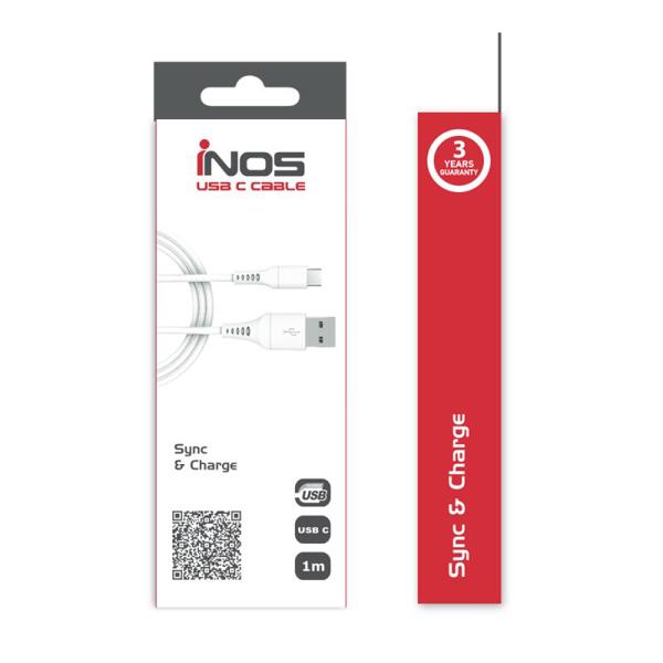 Καλώδιο Σύνδεσης USB 2.0 inos USB A σε USB C 1m Λευκό