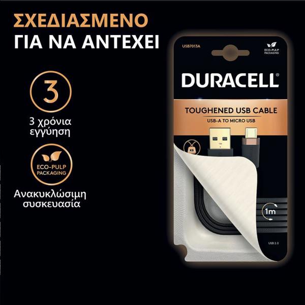 Καλώδιο Σύνδεσης USB 2.0 Duracell Braided Kevlar USB A σε Micro USB 1m Μαύρο