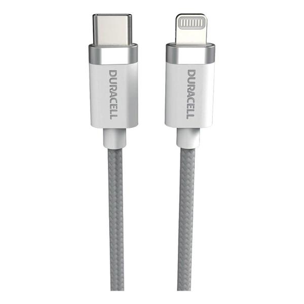 Καλώδιο Σύνδεσης USB 2.0 Duracell Braided Kevlar USB C σε MFI Lightning 1m Λευκό