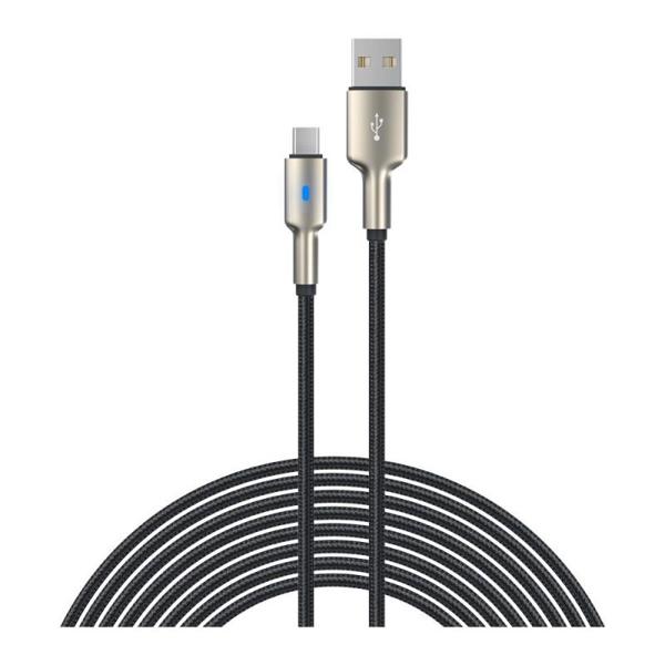 Καλώδιο Σύνδεσης USB 2.0 Devia EC313 Braided USB A σε USB C με Φωτάκι 1.5m Mars  Μαύρο-Ασημί