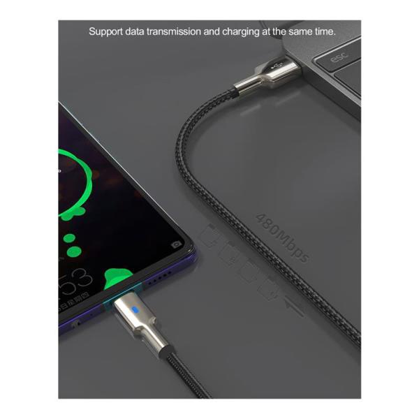 Καλώδιο Σύνδεσης USB 2.0 Devia EC313 Braided USB A σε USB C με Φωτάκι 1.5m Mars  Μαύρο-Ασημί
