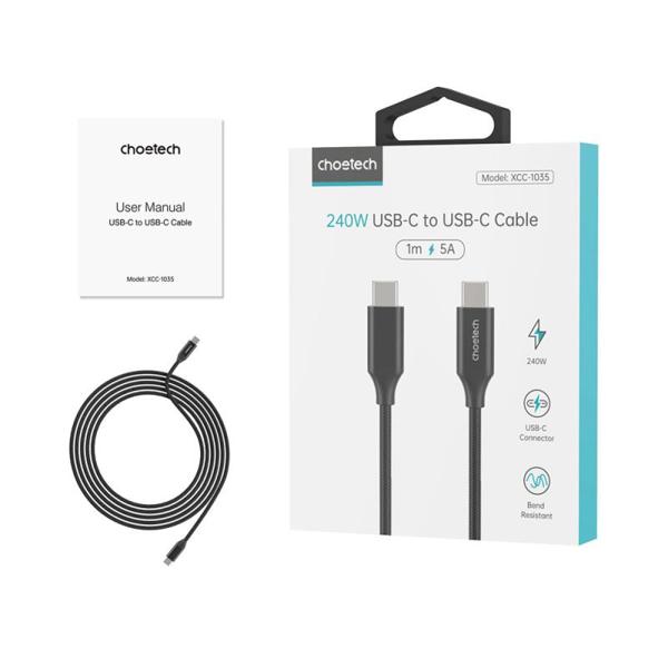 Καλώδιο Σύνδεσης USB 2.0 Choetech XCC-1036 USB C σε USB C PD3.1 240W 2m Μαύρο