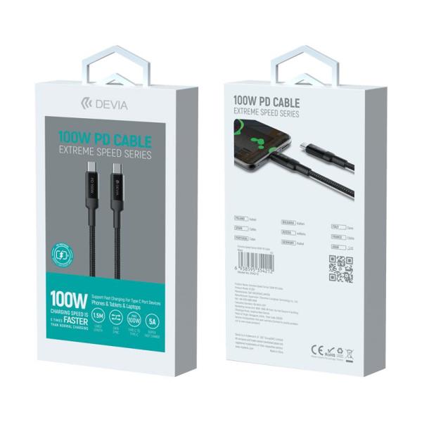 Καλώδιο Σύνδεσης USB 2.0 Devia EC309 Braided USB C σε USB C PD 100W 1.5m Extreme Μαύρο