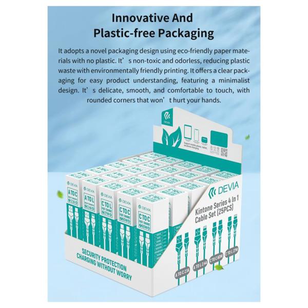 Καλώδιο Σύνδεσης USB 2.0 Devia EL237 4 σε 1 Kintone Series Eco-Friendly Λευκό (25 τεμ.) VALUE PACK