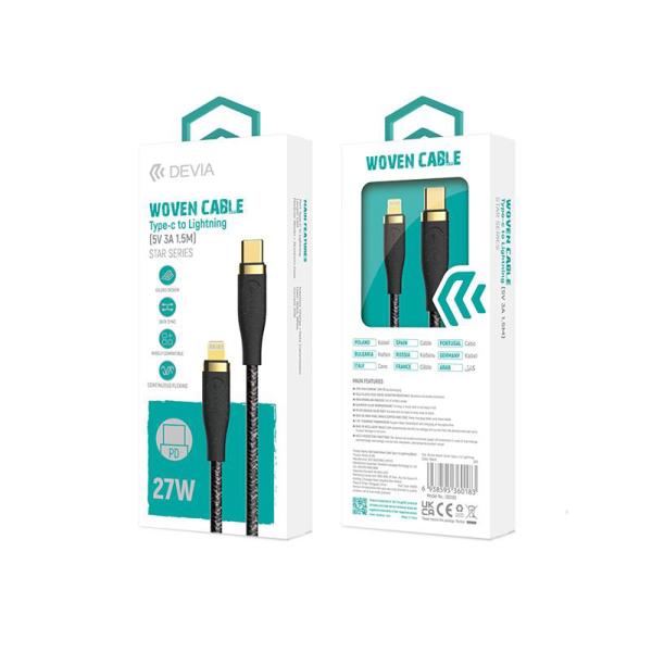 Καλώδιο Σύνδεσης USB 2.0 Woven Devia EC418 Braided USB C σε Lightning 1.5m Star Λευκό