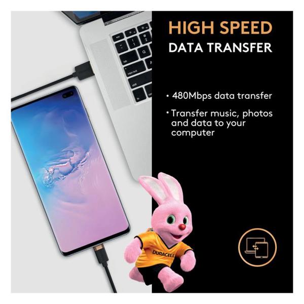 Καλώδιο Σύνδεσης USB 2.0 Duracell Braided Kevlar USB A σε USB C 1m Μαύρο