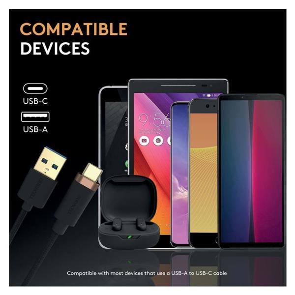 Καλώδιο Σύνδεσης USB 2.0 Duracell Braided Kevlar USB A σε USB C 1m Μαύρο