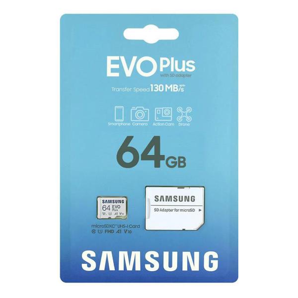 Κάρτα μνήμης microSDXC C10 UHS-I U3 Samsung EVO Plus 130MB/s 64Gb + 1 ADP