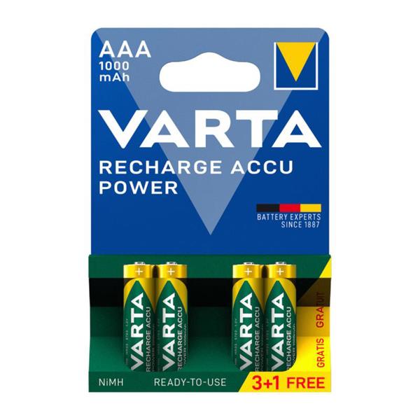 Μπαταρία Επαναφορτιζόμενη Varta AAA 1000mAh NiMH 1.2V Ready2Use (3+1 τεμ.)