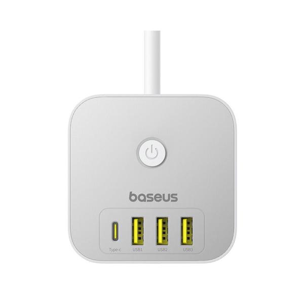 Πολύπριζο Baseus PowerCombo 7in1 3 Θέσεων με Κουμπί On/Off, Θύρες 3xUSB A, 1xUSB C & Καλώδιο 1.5m Λευκό