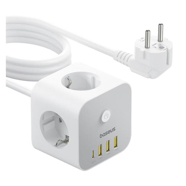 Πολύπριζο Baseus PowerCombo 7in1 3 Θέσεων με Κουμπί On/Off, Θύρες 3xUSB A, 1xUSB C & Καλώδιο 1.5m Λευκό