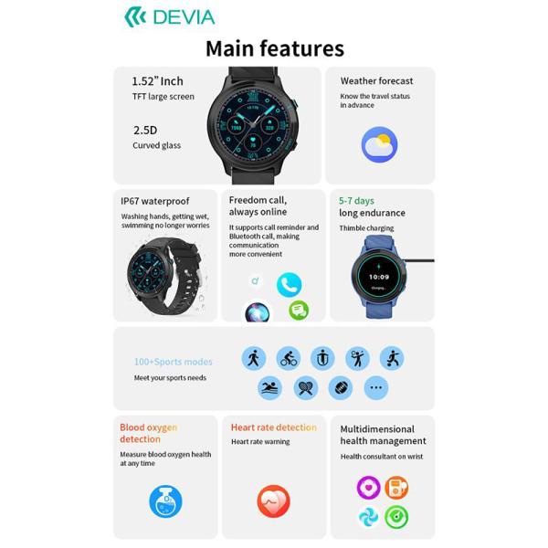 Smartwatch Devia WT3 1.52" Μαύρο