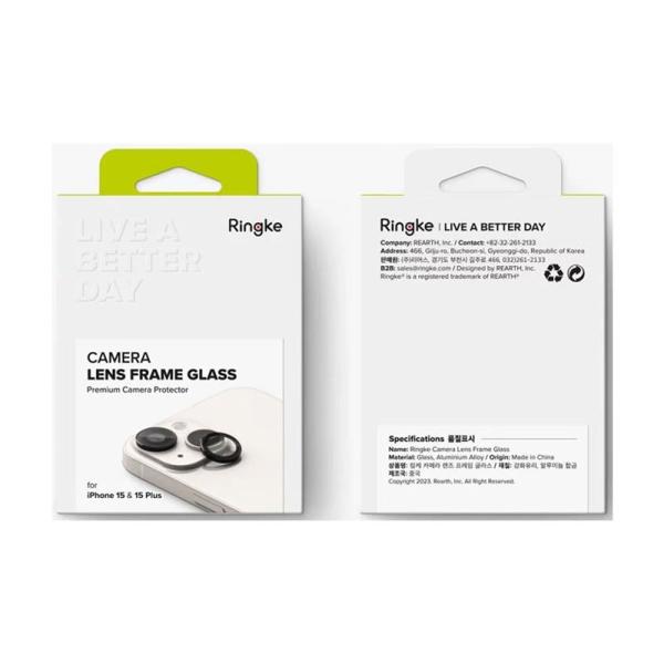 Tempered Glass Ringke Lens Frame για Τζαμάκι Κάμερας Apple iPhone 15/ 15 Plus Μαύρο (2 τεμ)