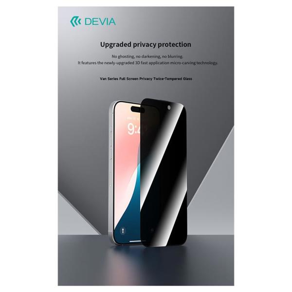 Tempered Glass Full Face Privacy Devia Apple iPhone 16 Pro Van Μαύρο (1 τεμ.)
