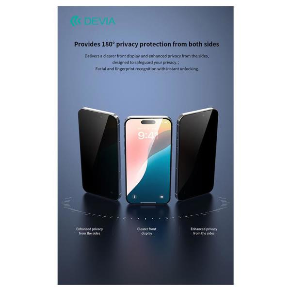 Tempered Glass Full Face Privacy Devia Apple iPhone 16 Pro Max Van Μαύρο (1 τεμ.)