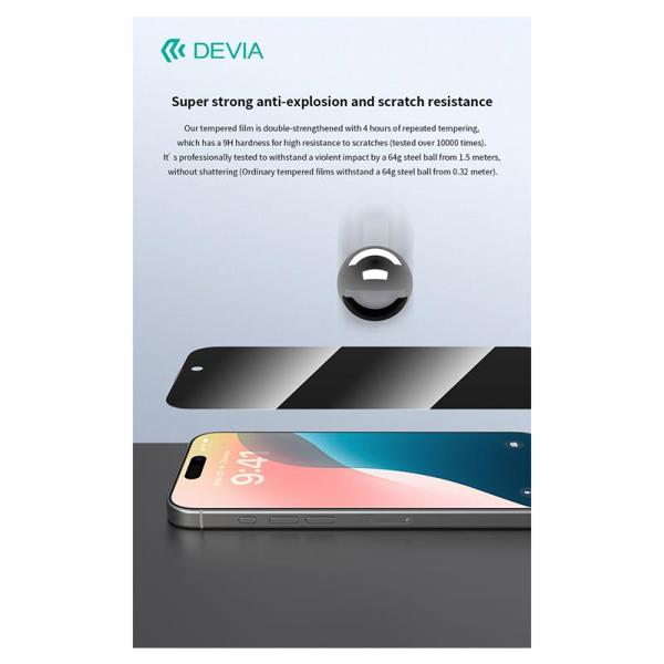 Tempered Glass Full Face Privacy Devia Apple iPhone 16 Pro Max Van Μαύρο (1 τεμ.)