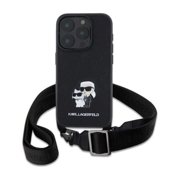 Θήκη Δερμάτινη Karl Lagerfeld Apple iPhone 16 Pro Max Saffiano Crossbody Metal Pin Karl & Choupette Μαύρο