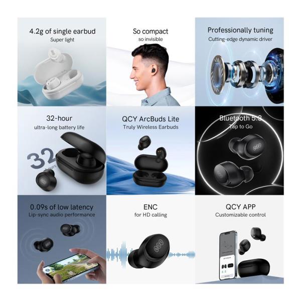 True Wireless Ακουστικά Bluetooth QCY Arc Buds Lite T27 Λευκό