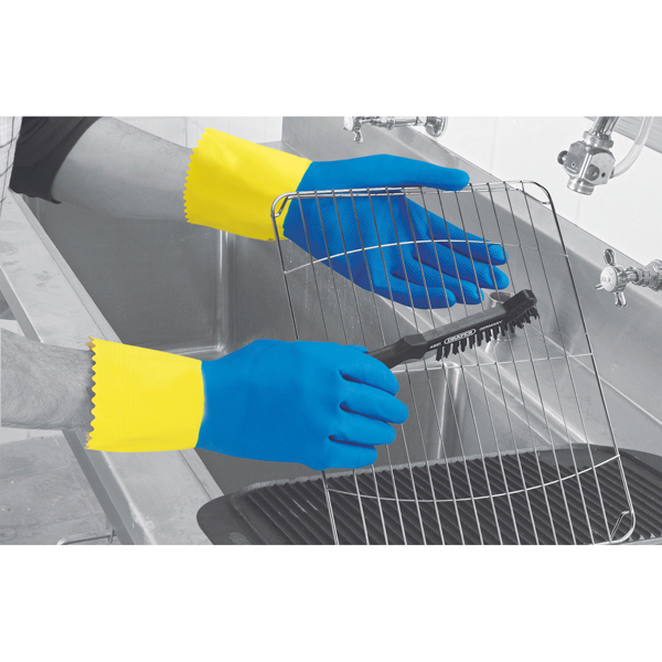 POLYCO RU560_M ΓΑΝΤΙΑ LATEX - ΔΙΠΛΗΣ ΕΜΒΑΠΤΙΣΗΣ ΧΗΜΙΚΩΝ (30CM ΜΕ ΜΑΝΣΕΤΑ) , ΜΠΛΕ - ΚΙΤΡΙΝΟ, MEDIUM